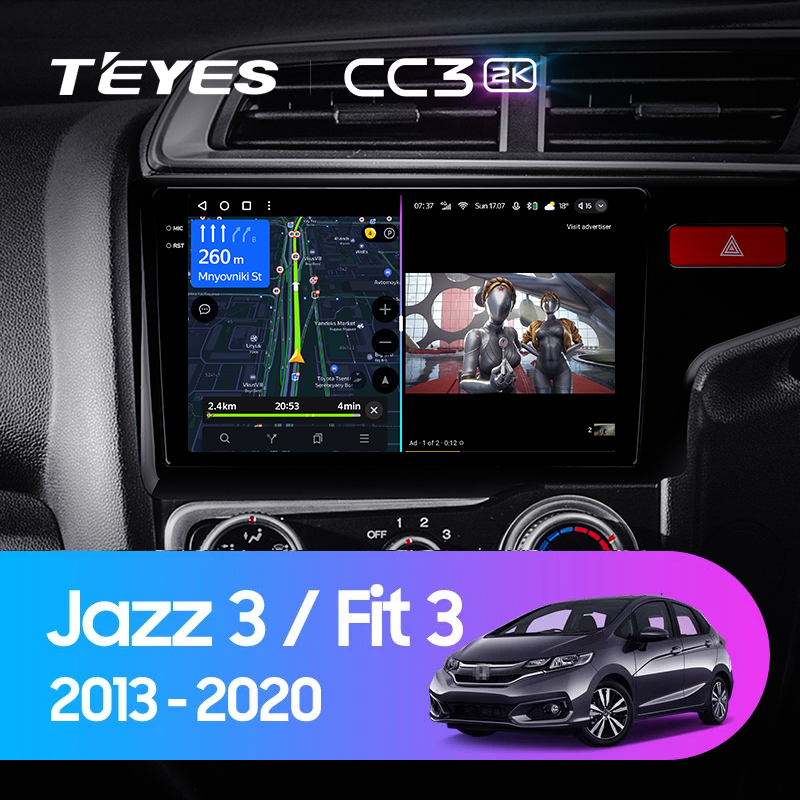 Штатная магнитола Teyes CC3-2K 4+32G  для Jazz Fit 2013-2020 ТИП-B