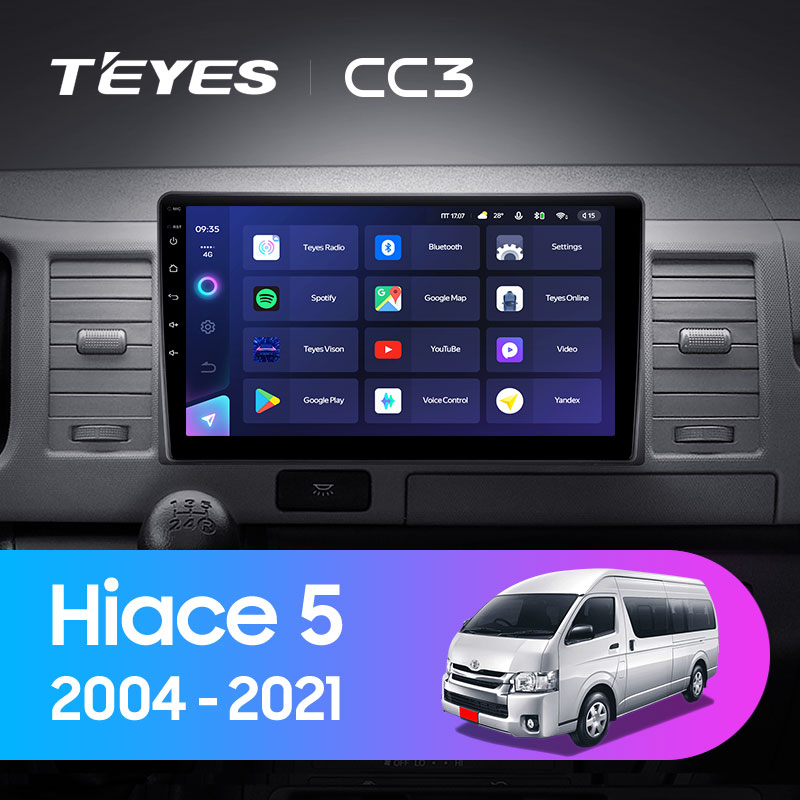 Штатная магнитола Teyes CC3L 4+32G для Toyota Hiace 2004-2021 (Правый руль)