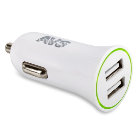 USB автомобильное зарядное устройство AVS 2 порта UC-522 (2,4А, белый)