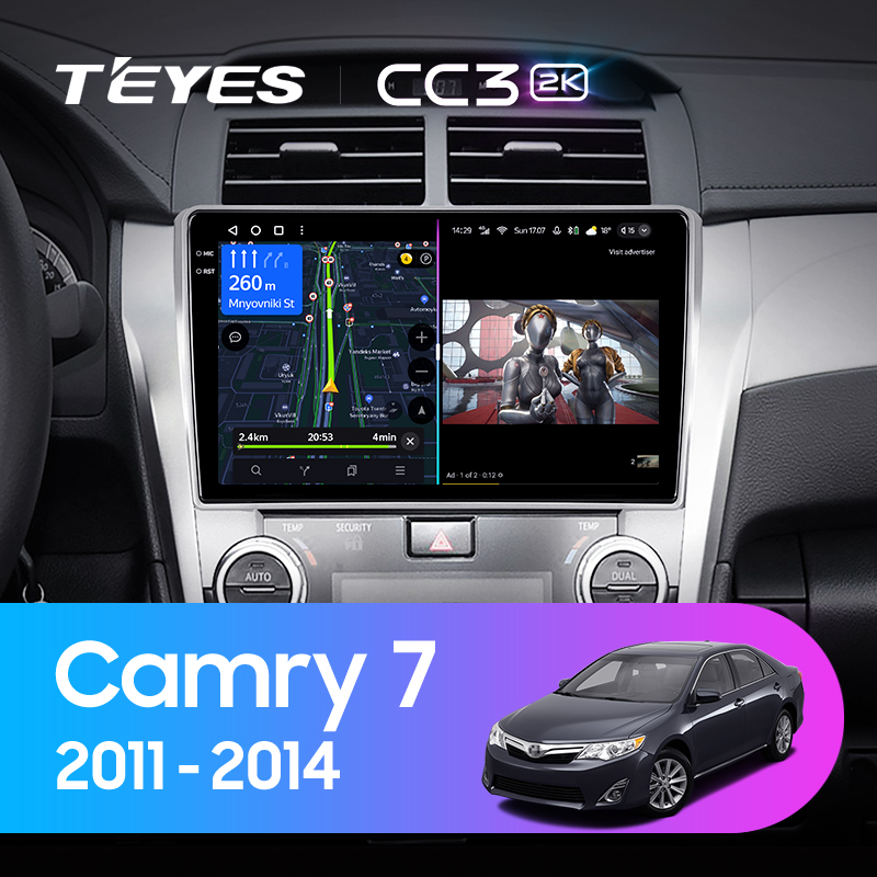 Штатная магнитола Teyes CC3-2K 4+32G для Toyota Camry 2011-2014 (Правый руль)
