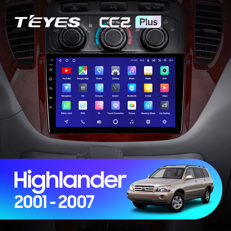 Штатная магнитола Teyes CC2 4+32G для Toyota Highlander 2001-2007 (Правый руль)