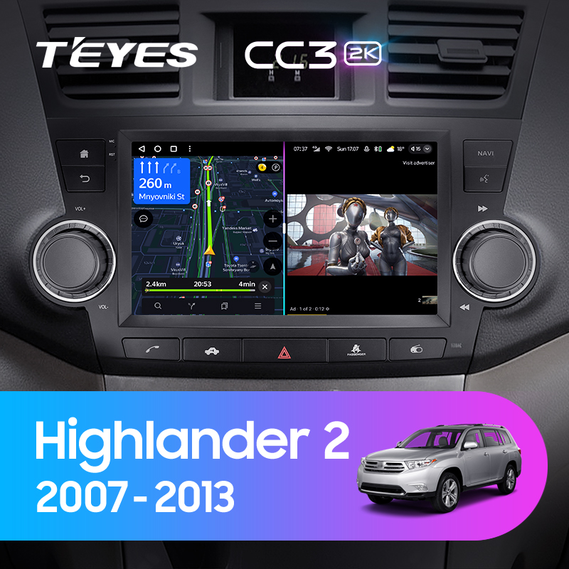Штатная магнитола Teyes CC3-2K-360 128G для Toyota Highlander 2007-2013 (Правый руль)