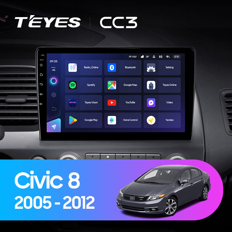 Штатная магнитола Teyes CC3L 4+32G для Civic 8 2005-2012 (Левый руль)