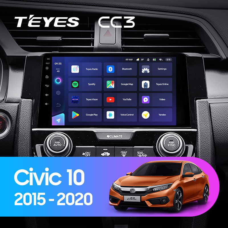 Штатная магнитола Teyes CC3L 4+32G для Civic 10 2015-2020 (Левый руль)