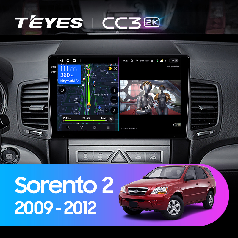 Штатная магнитола Teyes CC3-2K 4+32G  для Sorento 2 2009-2012 ТИП-A