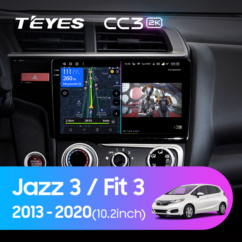 Штатная магнитола Teyes CC3-2K 4+32G  для Jazz Fit 2013-2020 ТИП-A