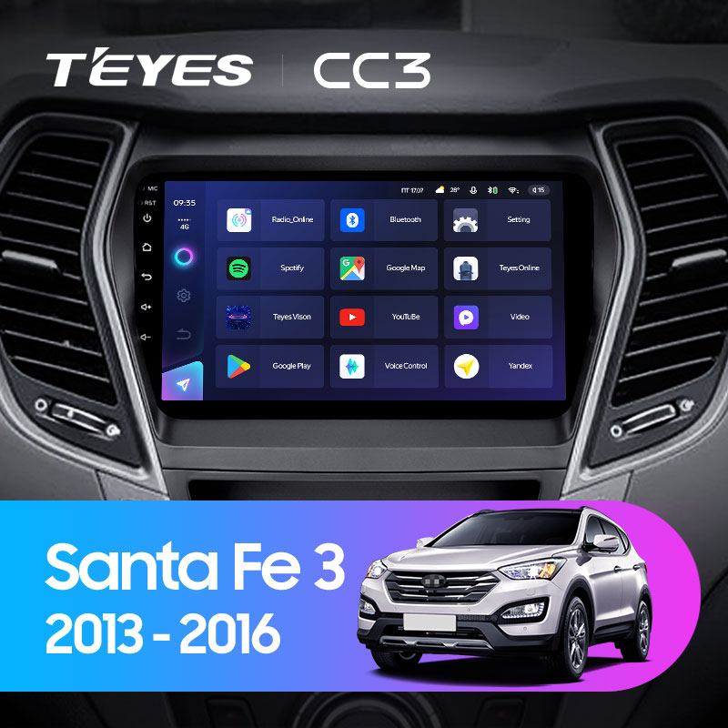 Штатная магнитола Teyes CC3L 4+32G  для Hyundai Santa Fe 3 2013-2017 ТИП-C