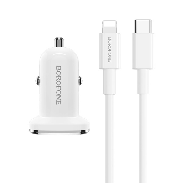 Зарядное устройство авто. BOROFONE BZ12B 3A PD + кабель Type-C/Lightning