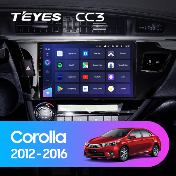 Штатная магнитола Teyes CC3L 4+32G для Toyota Corolla 2012-2016 (Правый руль)