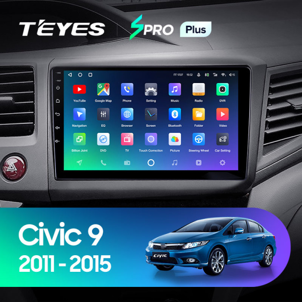 Штатная магнитола Teyes SPRO 4+32G для Civic 9 2011-2015 (Левый руль)