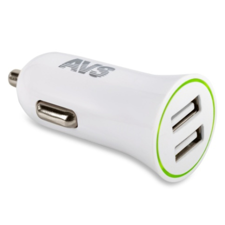USB автомобильное зарядное устройство AVS 2 порта UC-522 (2,4А, белый)