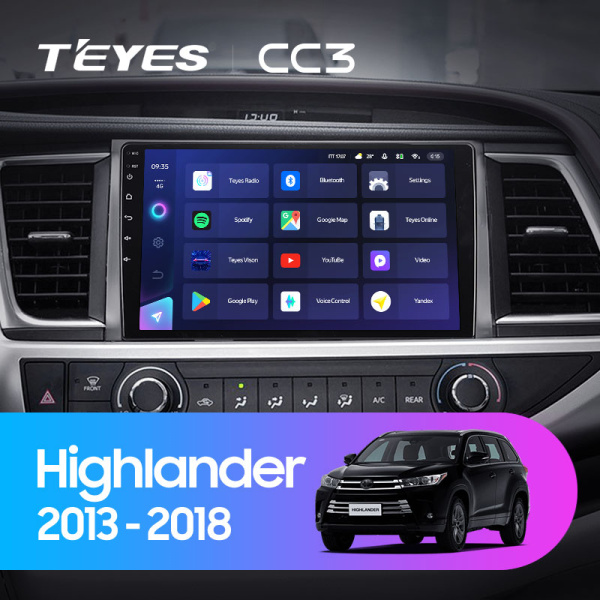 Штатная магнитола Teyes CC3L 3+32G для Toyota Highlander 2013-2019 (Правый руль)