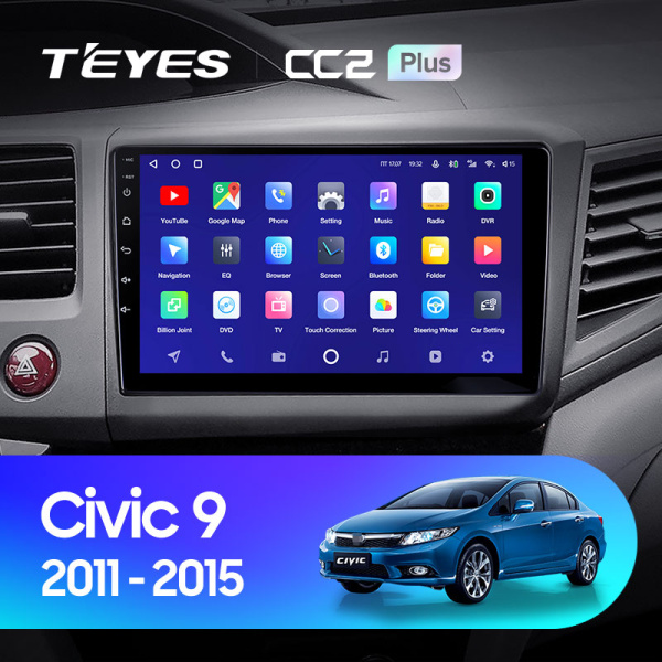 Штатная магнитола Teyes CC2 3+32G для Civic 9 2011-2015 (Левый руль)