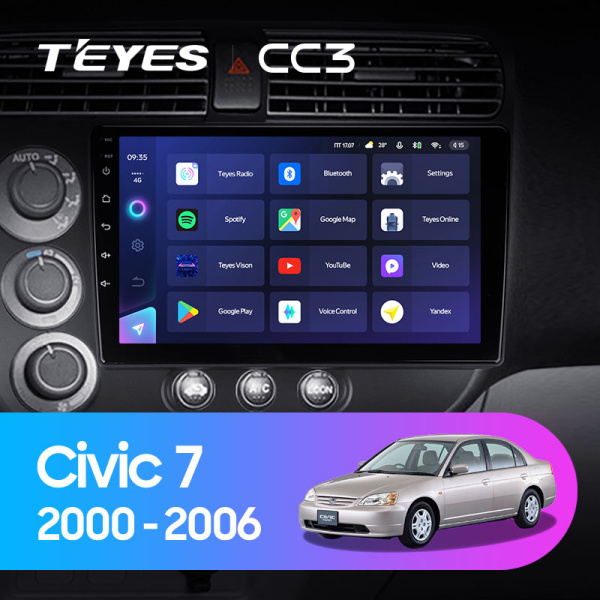 Штатная магнитола Teyes CC3L 4+32G для Civic 7 2000-2006 (Правый руль)