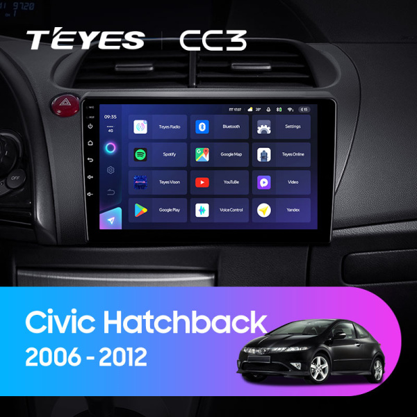 Штатная магнитола Teyes CC3-2K 4+32G для Civic Hatchback 2006-2012 (Левый руль)