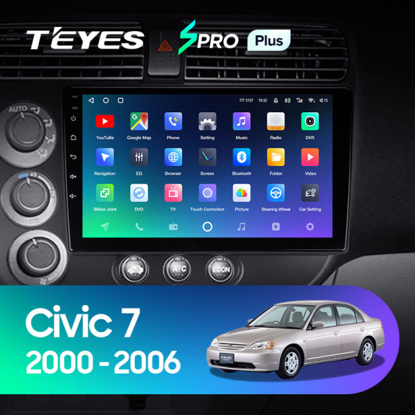 Штатная магнитола Teyes SPRO 4+32G для Civic 7 2000-2006 (Правый руль)