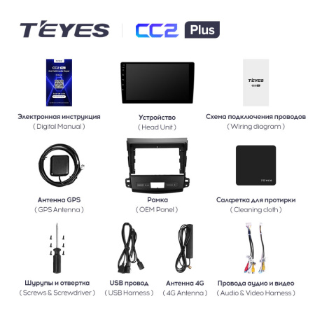 Штатная магнитола Teyes CC2 4+32G  для Outlander 2005-2011 ТИП-A