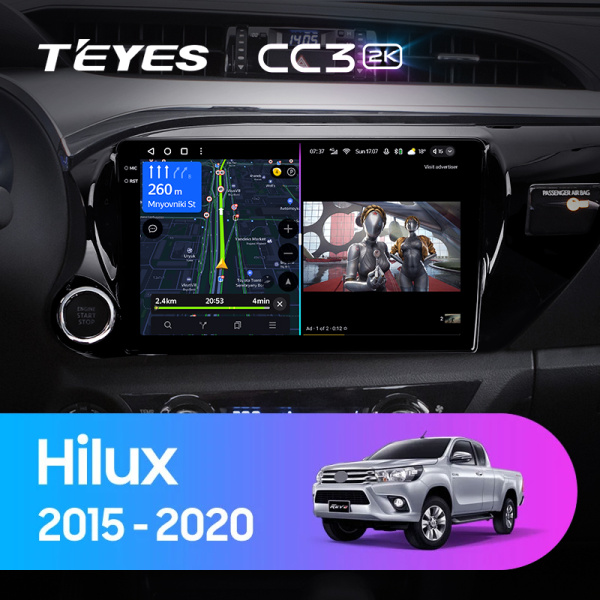 Штатная магнитола Teyes CC3-2K 4+32G для Toyota Hilux 2015-2021 (Правый руль)