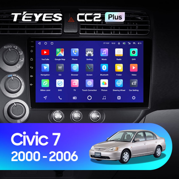 Штатная магнитола Teyes CC2 4+32G для Civic 7 2000-2006 (Правый руль)