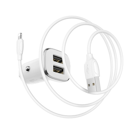 Зарядное устройство авто. BOROFONE BZ12 2.4A 2*USB + кабель Lightning
