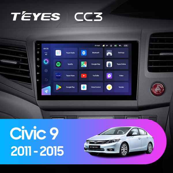 Штатная магнитола Teyes CC3L 3+32G для Civic 9 2011-2015 (Правый руль)