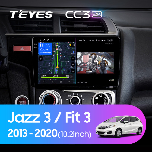 Штатная магнитола Teyes CC3-2K 4+32G  для Jazz Fit 2013-2020 ТИП-A