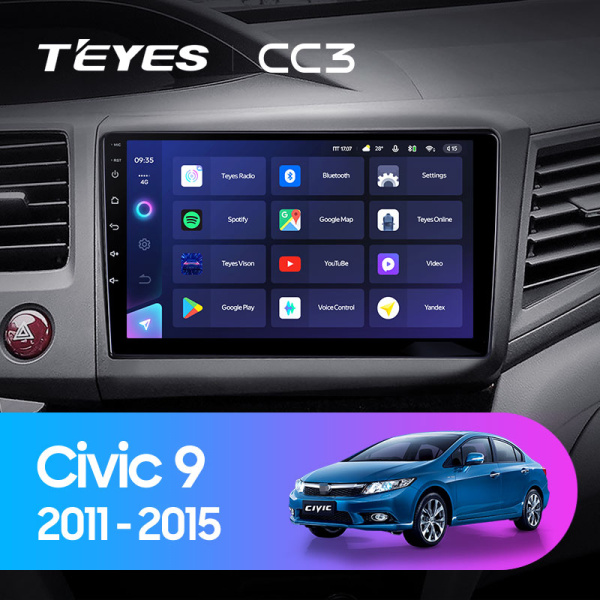 Штатная магнитола Teyes CC3L 3+32G для Civic 9 2011-2015 (Левый руль)