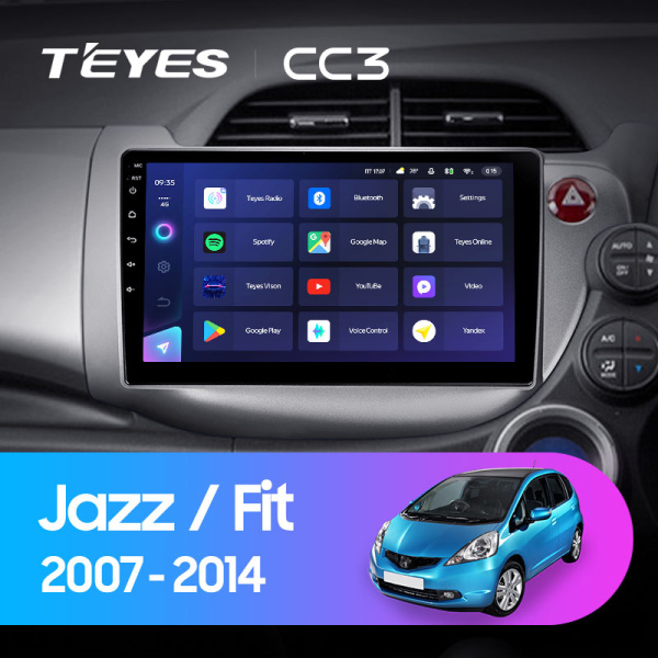 Штатная магнитола Teyes CC3L 4+32G для Jazz Fit 2007-2014 (Правый руль)