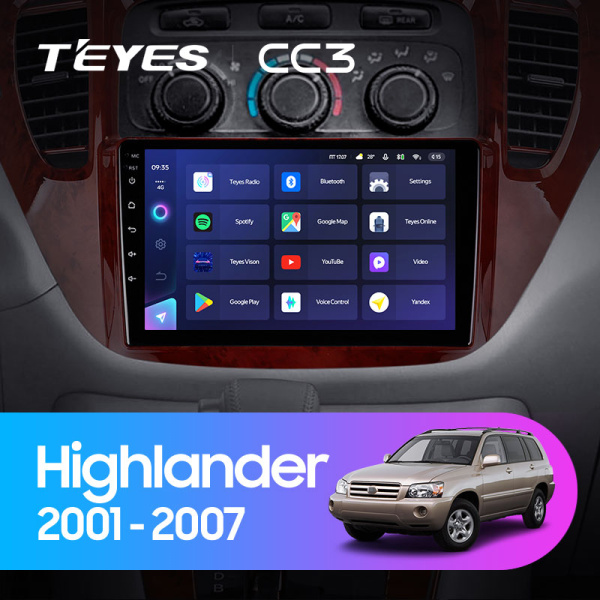 Штатная магнитола Teyes CC3L 4+32G для Toyota Highlander 2001-2007 (Правый руль)