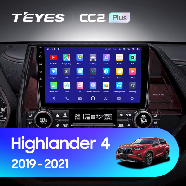 Штатная магнитола Teyes CC2 3+32G для Toyota Highlander 2019-2021 (Правый руль)
